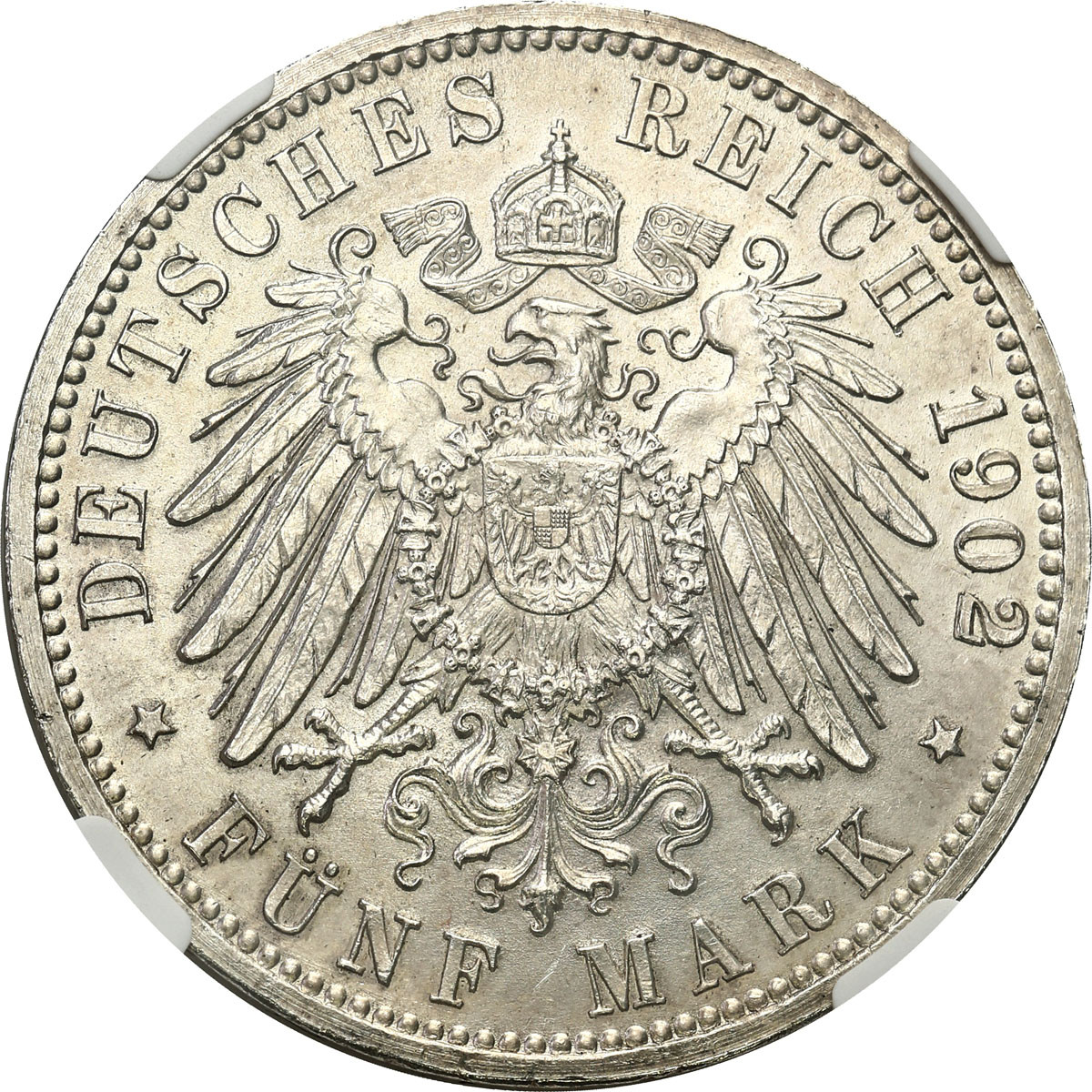 Niemcy, Badenia. 5 marek 1902, Karlsruhe NGC MS63 - PIĘKNE